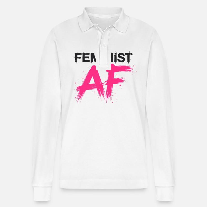 Féministe AF Déclaration Dicton - Polo à manches longues bio PREPSTER Stanley/Stella Unisexe - blanc