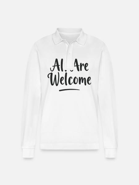All Are Welcome - Stanley/Stella Organic Unisex Long-Sleeved Polo Shirt Prepster - white