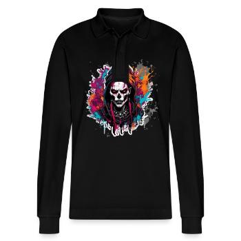 Gothic / Darkness / Mysticism / Shadow / Horror - Stanley/Stella Organic Unisex Long-Sleeved Polo Shirt Prepster - black - Front - Anna (173cm) & Nico (186cm)