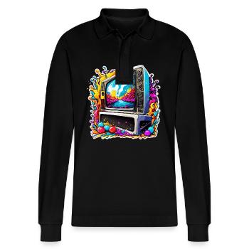 TV / Television / Analogue / Tube TV / Retro - Stanley/Stella Organic Unisex Long-Sleeved Polo Shirt Prepster - black - Front - Anna (173cm) & Nico (186cm)