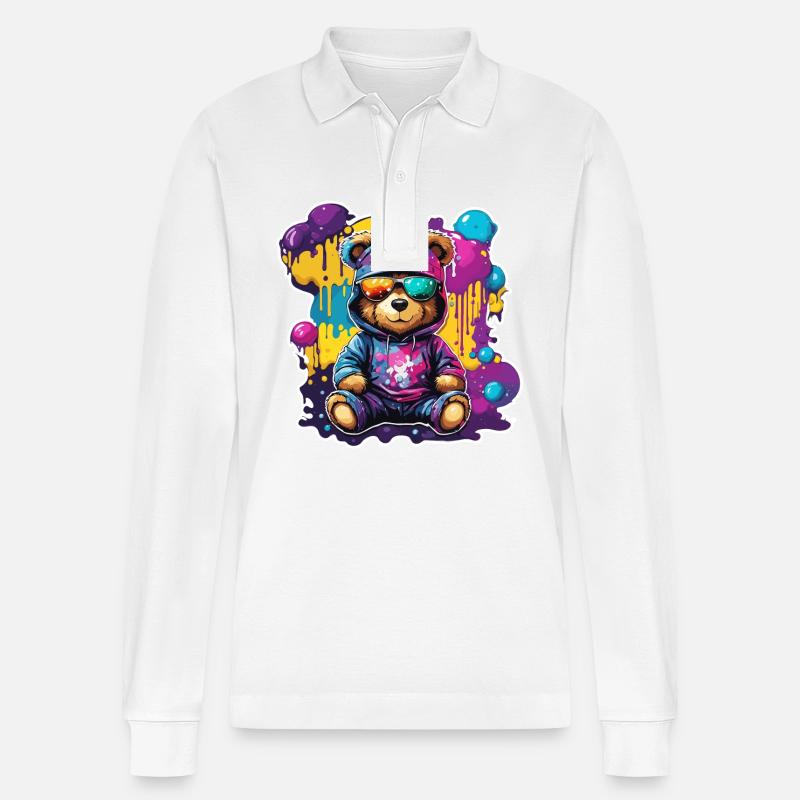 Teddybär / Kuscheltier / Stofftier / Geschenkidee - Stanley/Stella Unisex Bio-Langarm-Poloshirt Prepster - Weiß