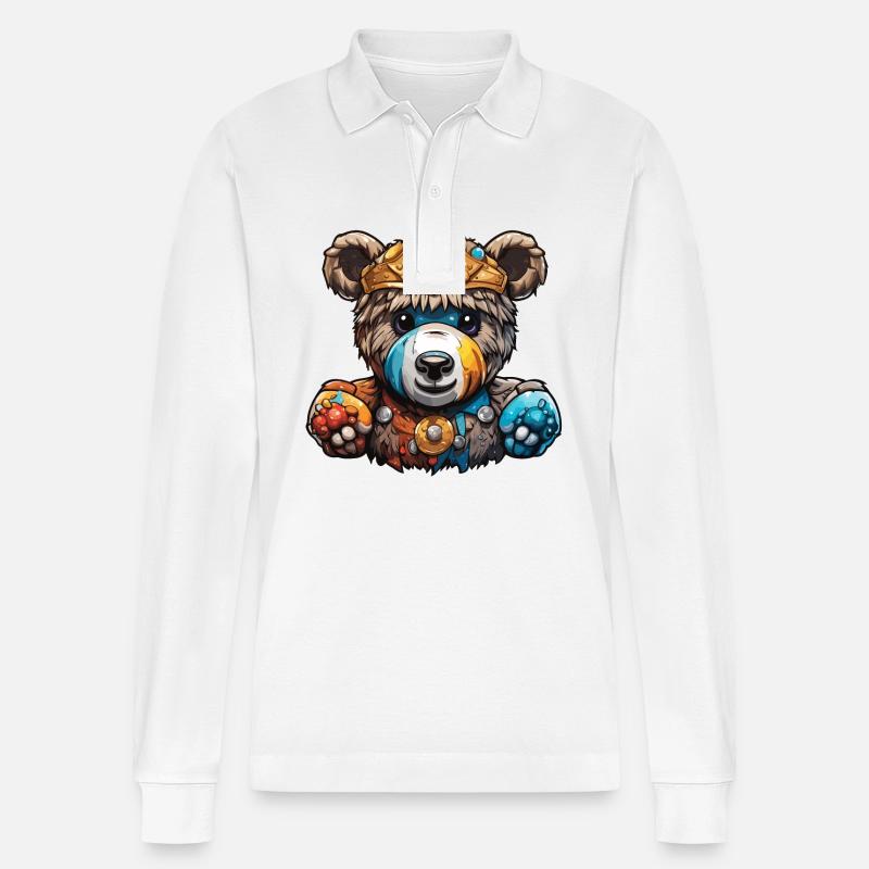 Teddybär / Kuscheltier / Stofftier / Geschenkidee - Stanley/Stella Unisex Bio-Langarm-Poloshirt Prepster - Weiß