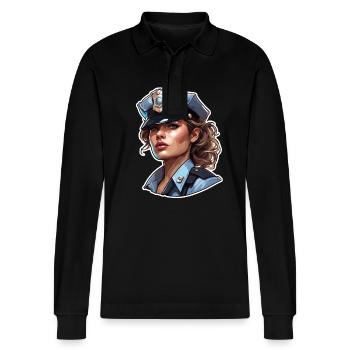 Police / Operations / Profession / Job / Emergency Forces - Stanley/Stella Organic Unisex Long-Sleeved Polo Shirt Prepster - black - Front - Anna (173cm) & Nico (186cm)