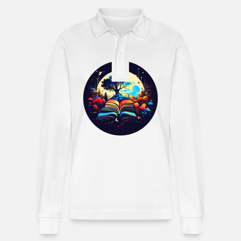 Verträumtes Leseerlebnis - Stanley/Stella Unisex Bio-Langarm-Poloshirt Prepster - Weiß
