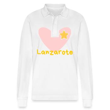 Lanzarote - Kanaren - Atlantik - Strand - Souvenir - Stanley/Stella Unisex Bio-Langarm-Poloshirt Prepster - Weiß - Vorne - Anna (173cm) & Nico (186cm)