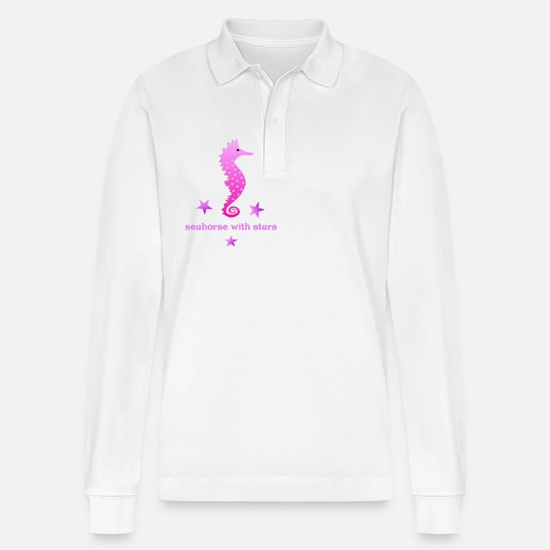 rosa Seepferdchen mit Sternchen - Stanley/Stella Unisex Bio-Langarm-Poloshirt Prepster - Weiß