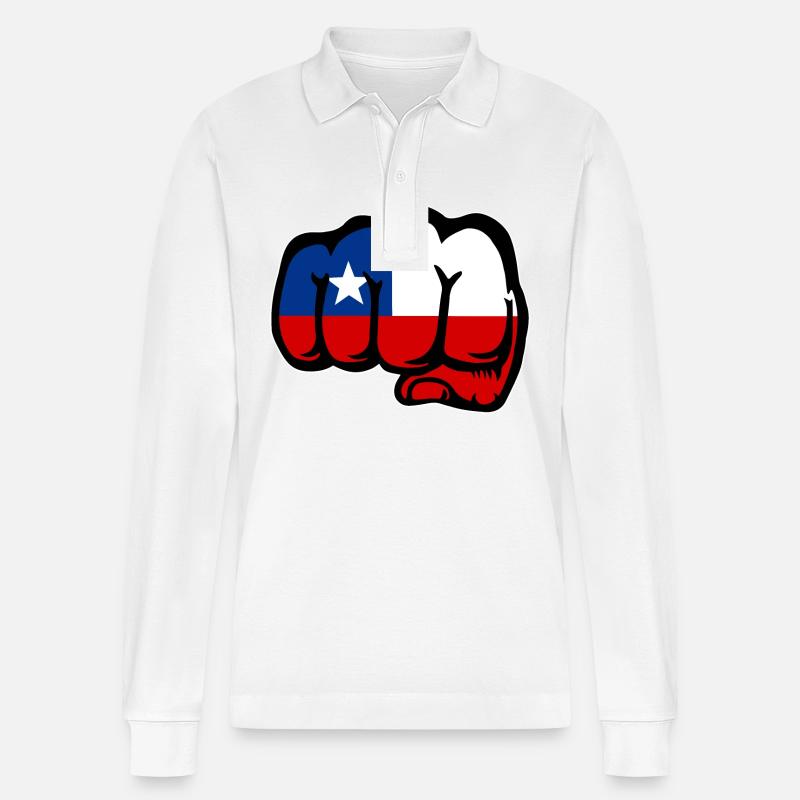 Chile Flagge Faust - Stanley/Stella Unisex Bio-Langarm-Poloshirt Prepster - Weiß