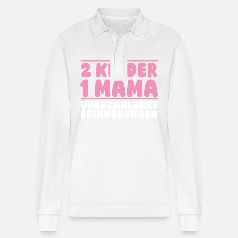 Mama Von 2 Kindern - Stanley/Stella Unisex Bio-Langarm-Poloshirt Prepster - Weiß