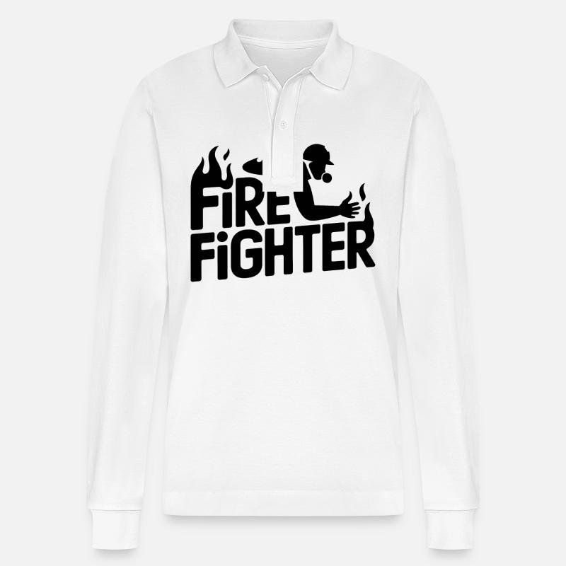 Fire fighter - Cool Hero Logo - Stanley/Stella Unisex Bio-Langarm-Poloshirt Prepster - Weiß