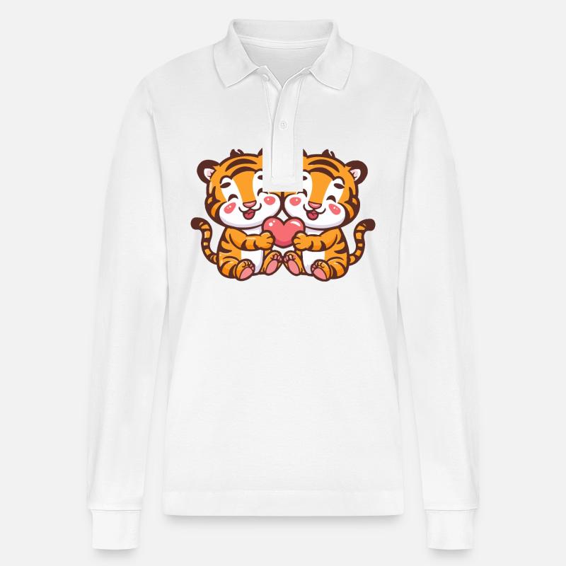 Tiger Comic Paar Liebe - Stanley/Stella Unisex Bio-Langarm-Poloshirt Prepster - Weiß