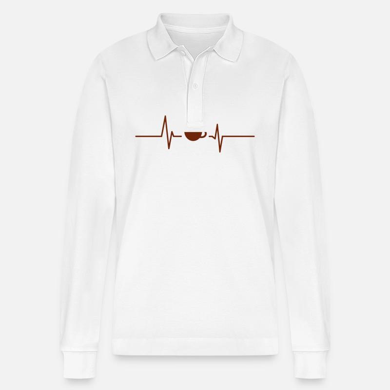 Kaffee - Herzschlag Herzfrequenz - Stanley/Stella Unisex Bio-Langarm-Poloshirt Prepster - Weiß