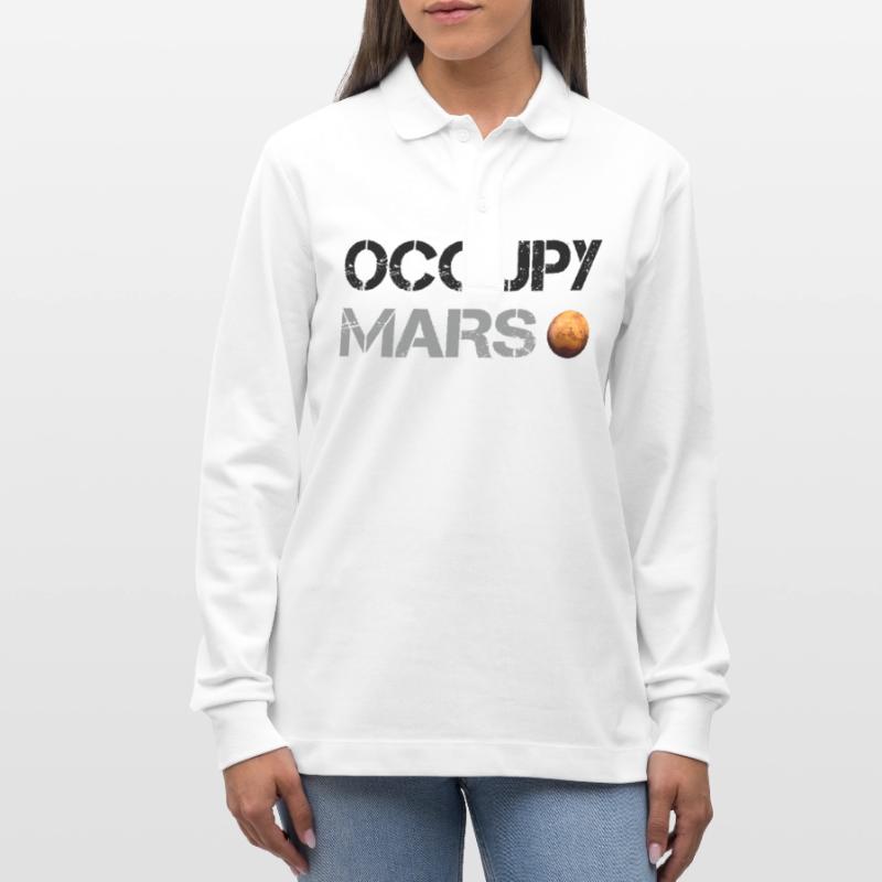 Occupy Mars Planet Space Explor Rocket Science Stanley/Stella Organic Unisex Long-Sleeved Polo Shirt Prepster