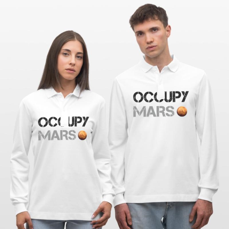 Occupy Mars Planet Space Explor Rocket Science Stanley/Stella Organic Unisex Long-Sleeved Polo Shirt Prepster
