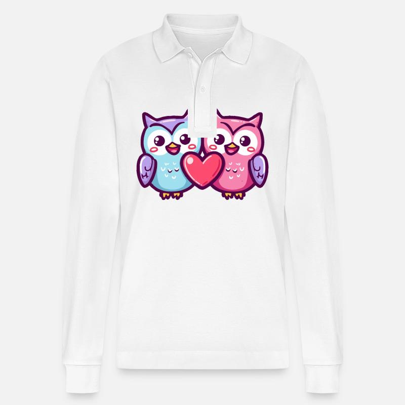 Eule Comic Paar Liebe - Stanley/Stella Unisex Bio-Langarm-Poloshirt Prepster - Weiß