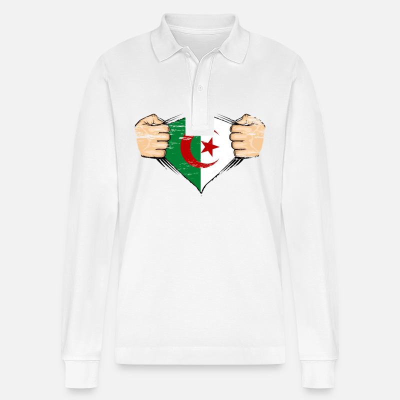 Drapeau de l’Algérie utilisé - Polo à manches longues bio PREPSTER Stanley/Stella Unisexe - blanc