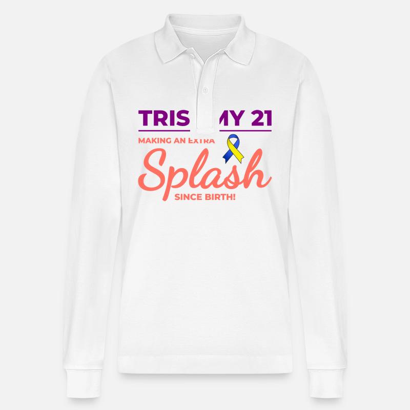 Down-Syndrom-Bewusstsein Trisomie 21 Splash - Stanley/Stella Unisex Bio-Langarm-Poloshirt Prepster - Weiß