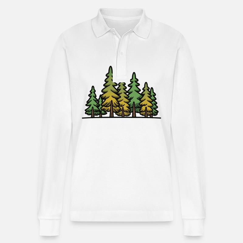 Wald Bäume - Stanley/Stella Unisex Bio-Langarm-Poloshirt Prepster - Weiß