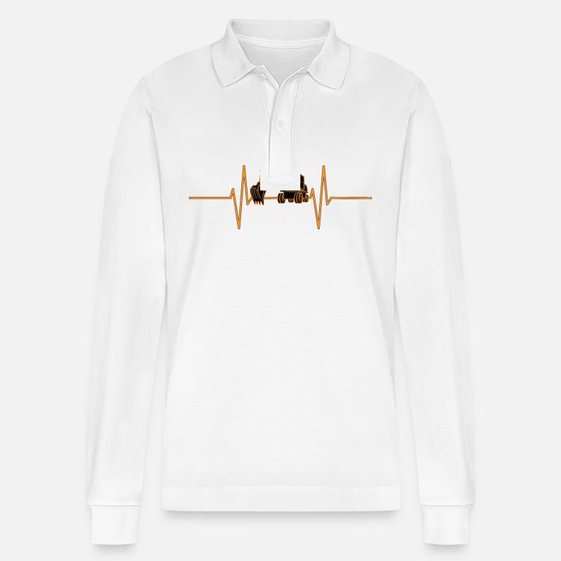 Herzschlag mit Bagger - Stanley/Stella Unisex Bio-Langarm-Poloshirt Prepster - Weiß