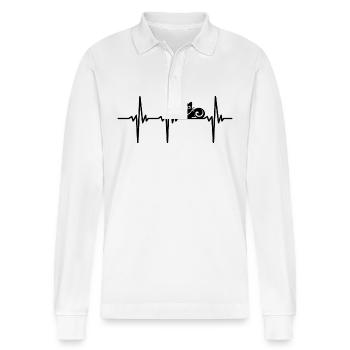 Heartbeat for Unusual Cats Style Design - Stanley/Stella Organic Unisex Long-Sleeved Polo Shirt Prepster - white - Front - Anna (173cm) & Nico (186cm)