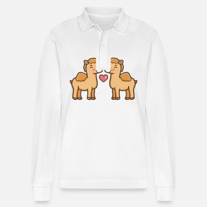 Kamel Comic Paar Liebe - Stanley/Stella Unisex Bio-Langarm-Poloshirt Prepster - Weiß