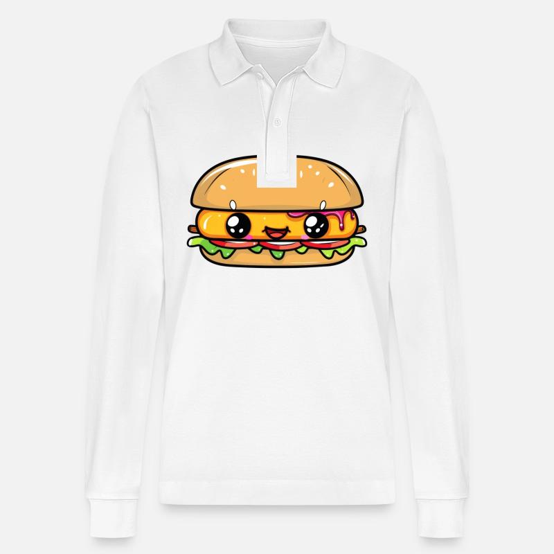 Burger mit Gesicht - Stanley/Stella Unisex Bio-Langarm-Poloshirt Prepster - Weiß