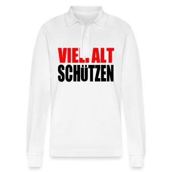 vielfalt schützen - Stanley/Stella Unisex Bio-Langarm-Poloshirt Prepster - Weiß - Vorne - Anna (173cm) & Nico (186cm)