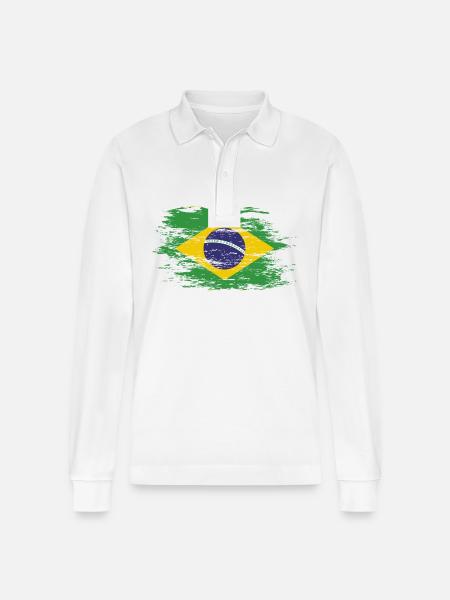 Drapeau du Brésil utilisé - Polo à manches longues bio PREPSTER Stanley/Stella Unisexe - blanc