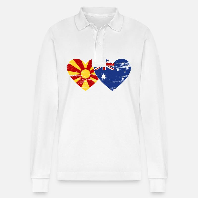 Macédoine Australie Drapeau Coeur Utilisé - Polo à manches longues bio PREPSTER Stanley/Stella Unisexe - blanc