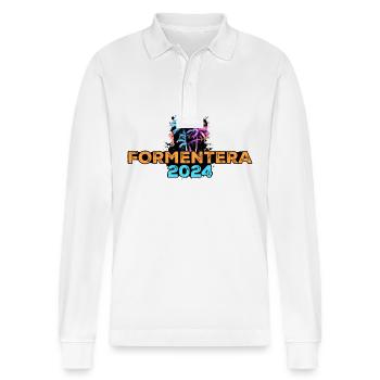 Formentera 2024 Reise - Stanley/Stella Unisex Bio-Langarm-Poloshirt Prepster - Weiß - Vorne - Anna (173cm) & Nico (186cm)
