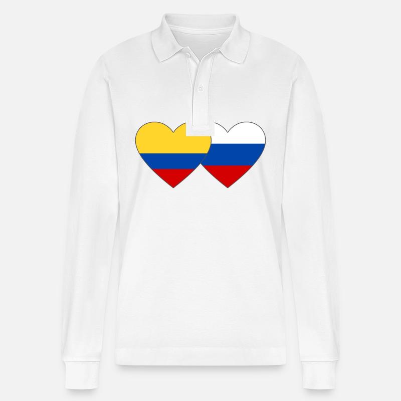 Colombie Russie Drapeau Coeur - Polo à manches longues bio PREPSTER Stanley/Stella Unisexe - blanc