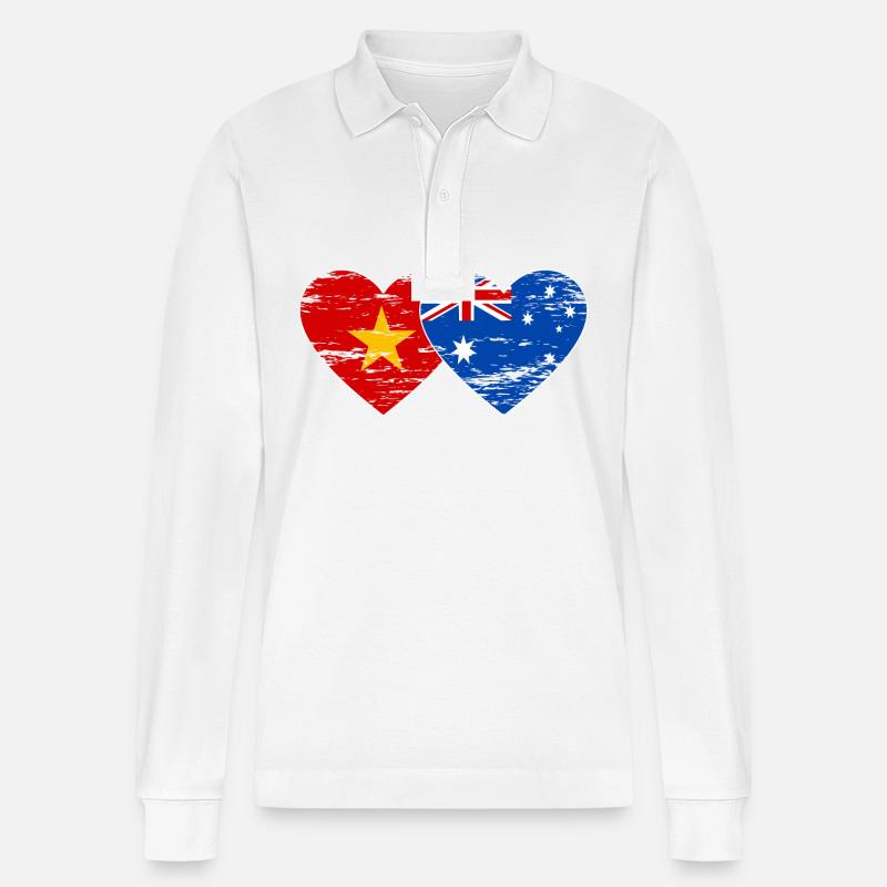 Vietnam Australie Drapeau Coeur Utilisé - Polo à manches longues bio PREPSTER Stanley/Stella Unisexe - blanc