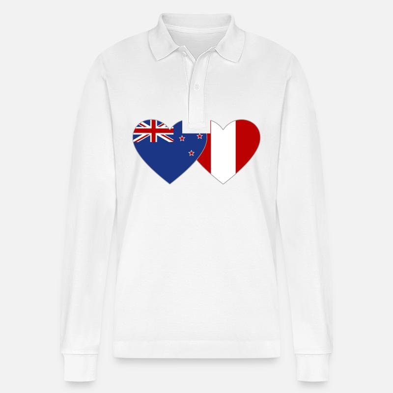 Neuseeland Peru Flagge Herz - Stanley/Stella Unisex Bio-Langarm-Poloshirt Prepster - Weiß