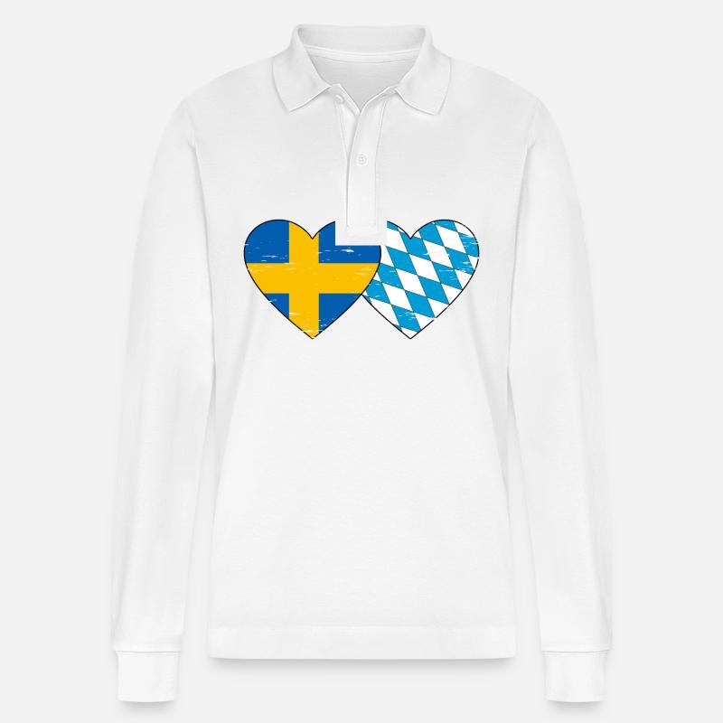 Suède Bavière Drapeau Coeur Utilisé - Polo à manches longues bio PREPSTER Stanley/Stella Unisexe - blanc