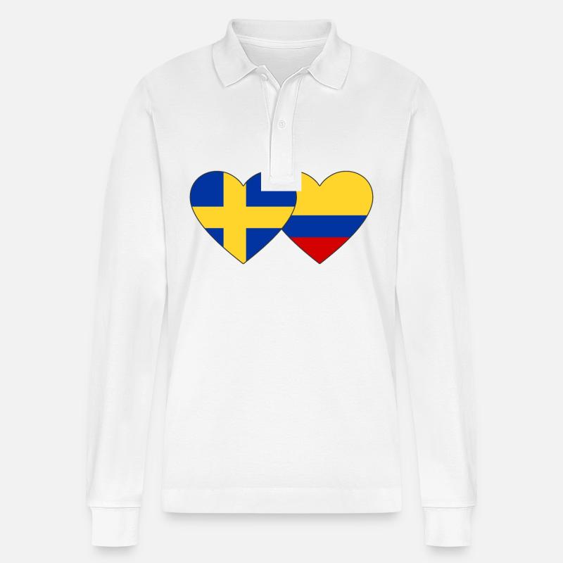Suède Colombie Drapeau Coeur - Polo à manches longues bio PREPSTER Stanley/Stella Unisexe - blanc