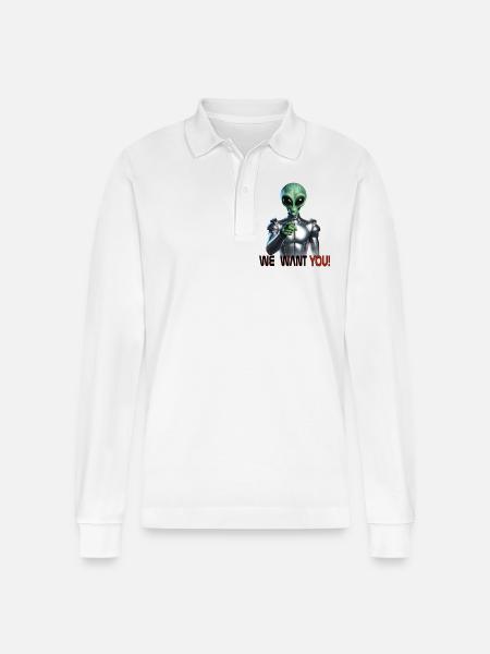 Alien recruitement - Stanley/Stella Organic Unisex Long-Sleeved Polo Shirt Prepster - white