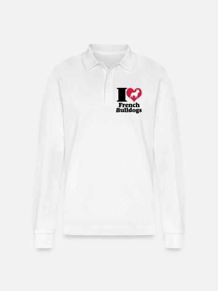 I Love French Bulldogs ... / + - Stanley/Stella Organic Unisex Long-Sleeved Polo Shirt Prepster - white