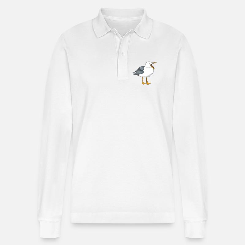 Möwe - Seagull - Stanley/Stella Unisex Bio-Langarm-Poloshirt Prepster - Weiß