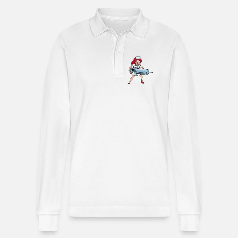 Krankenschwester Spritze Injektion Impfung Beruf - Stanley/Stella Unisex Bio-Langarm-Poloshirt Prepster - Weiß