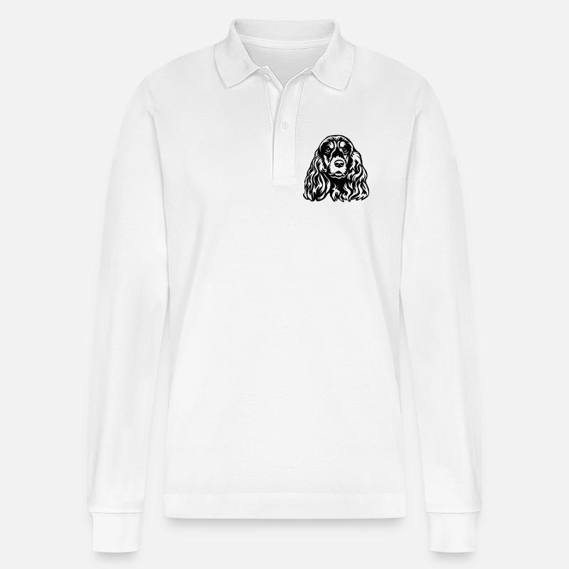 Cocker Spaniel Kopf - Stanley/Stella Unisex Bio-Langarm-Poloshirt Prepster - Weiß