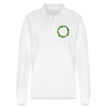 dekorativer Efeu Kranz oder Efeu Rahmen - Stanley/Stella Unisex Bio-Langarm-Poloshirt Prepster - Weiß - Vorne - Anna (173cm) & Nico (186cm)