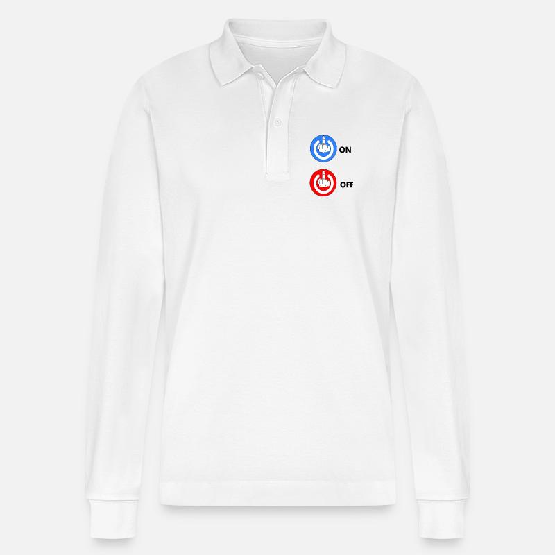 Mittelfinger EIN und AUS - Stanley/Stella Unisex Bio-Langarm-Poloshirt Prepster - Weiß