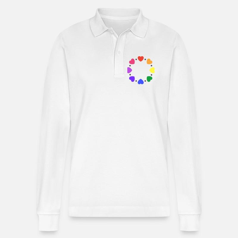 Regenbogen Herzen - Stanley/Stella Unisex Bio-Langarm-Poloshirt Prepster - Weiß