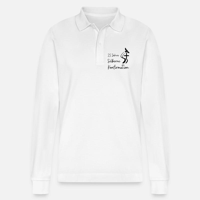 Silberne Konfirmation 25 Jahre Jubelkonfirmation - Stanley/Stella Unisex Bio-Langarm-Poloshirt Prepster - Weiß