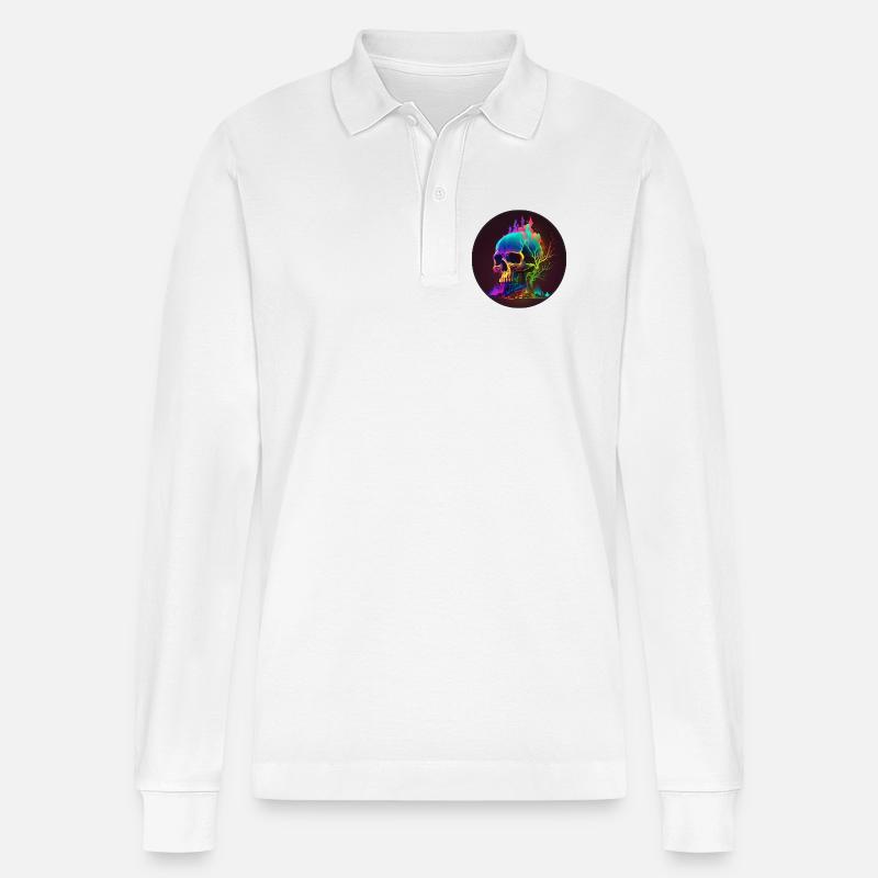 Glowing Skull - Stanley/Stella Unisex Bio-Langarm-Poloshirt Prepster - Weiß