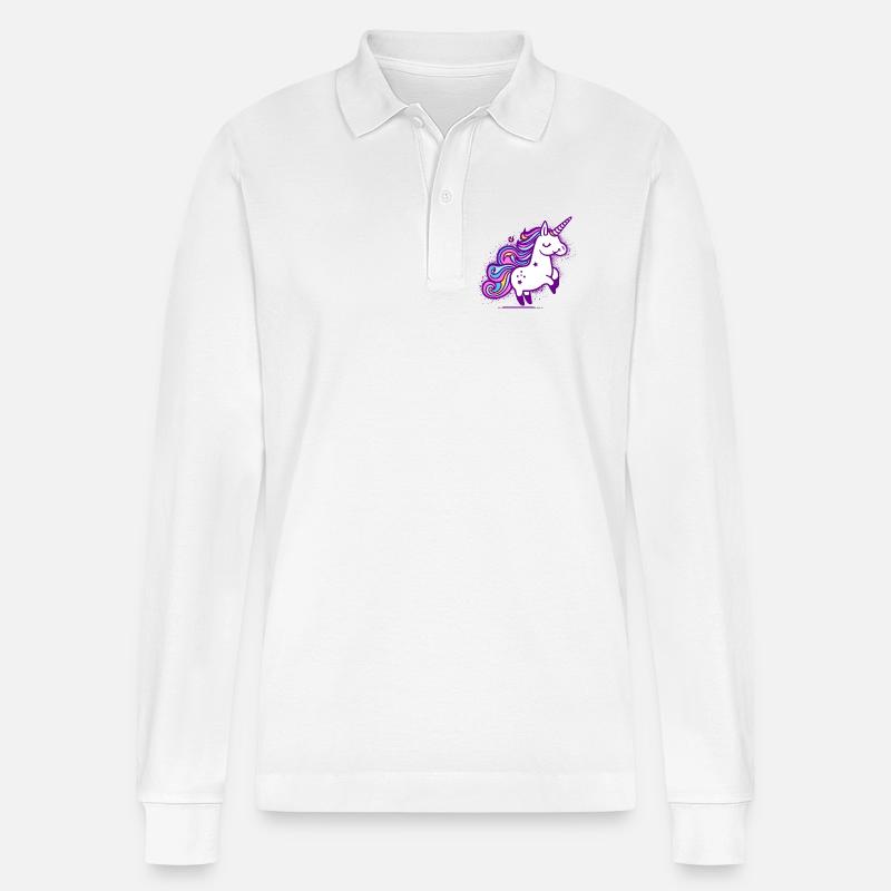 Skurriles Regenbogen-Einhorn-Design - Stanley/Stella Unisex Bio-Langarm-Poloshirt Prepster - Weiß