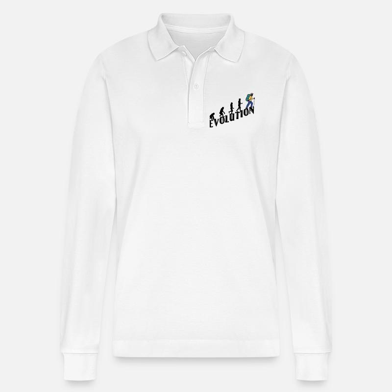 Wandern Evolution Wanderer Wanderung Klettern - Stanley/Stella Unisex Bio-Langarm-Poloshirt Prepster - Weiß