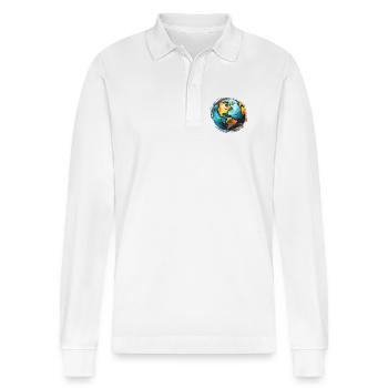 Globe in motion - Stanley/Stella Organic Unisex Long-Sleeved Polo Shirt Prepster - white - Front - Anna (173cm) & Nico (186cm)