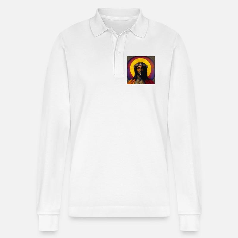 Schwarzer Jesus 01 - Stanley/Stella Unisex Bio-Langarm-Poloshirt Prepster - Weiß