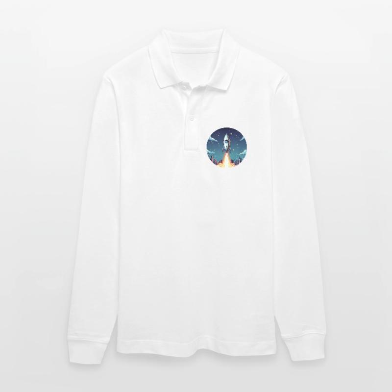 Lancement d’une fusée dans l’espace devant le ciel nocturne dans un style comique Polo à manches longues bio PREPSTER Stanley/Stella Unisexe
