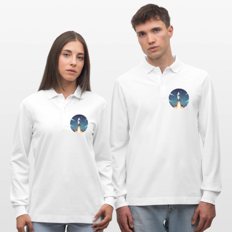 Lancement d’une fusée dans l’espace devant le ciel nocturne dans un style comique Polo à manches longues bio PREPSTER Stanley/Stella Unisexe